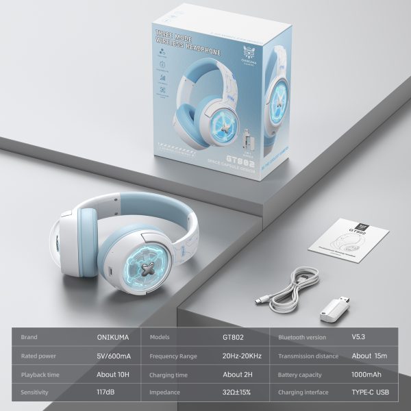 ONIKUMA GT802 Tri-Mode Wireless Gaming Headset, White - Image 8