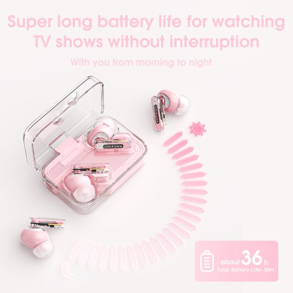 ONIKUMA T5 in ear TWS Bluetooth ANC Earphones, Pink - Image 9