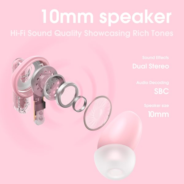 ONIKUMA T5 in ear TWS Bluetooth ANC Earphones, Pink - Image 10