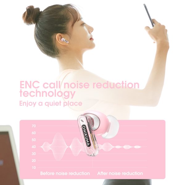 ONIKUMA T5 in ear TWS Bluetooth ANC Earphones, Pink - Image 11