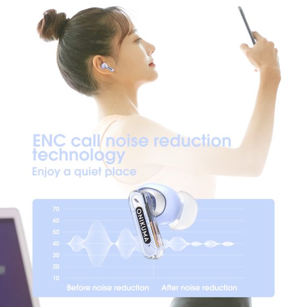 ONIKUMA T5 in ear TWS Bluetooth ANC Earphones, Purple - Image 11