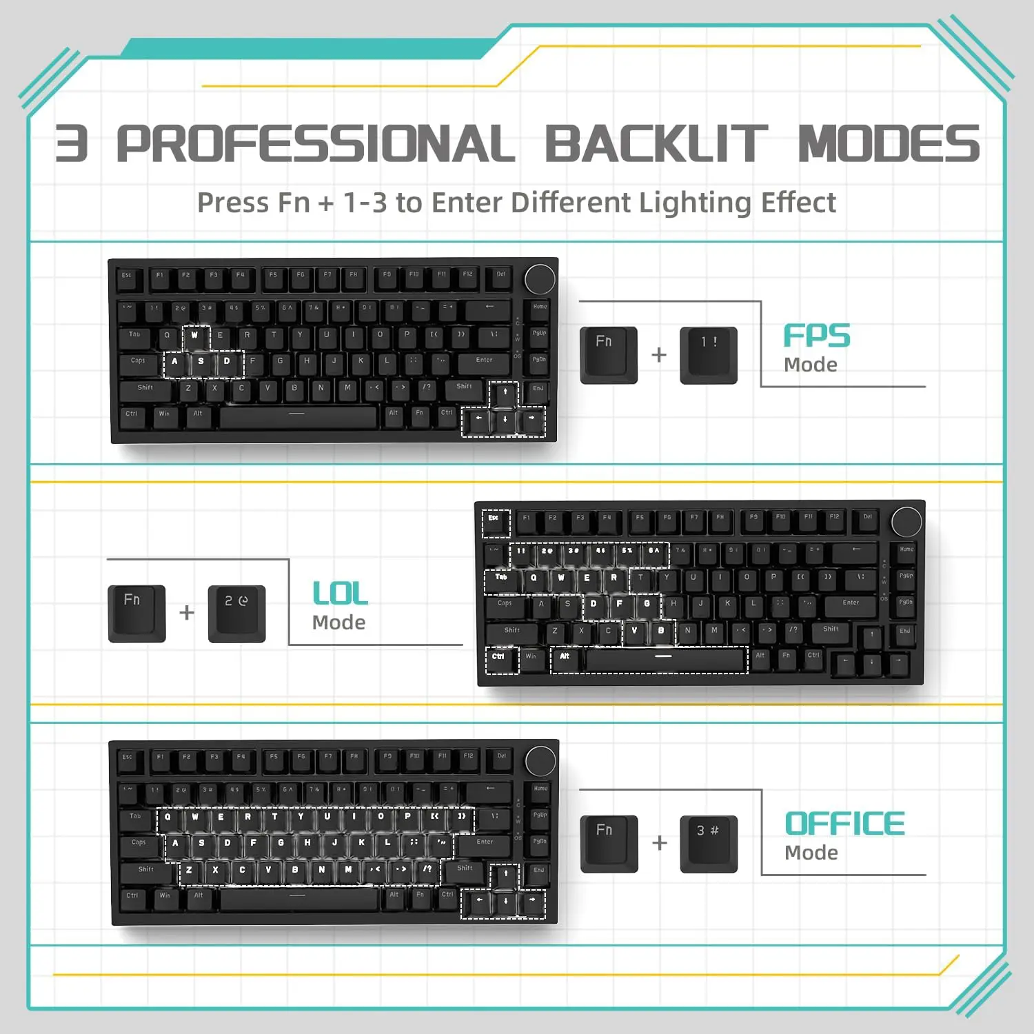 Ajazz AK820 Monochrome 75% Backlight Mechanical Keyboard 9 Ajazz AK820 Monochrome 75% Backlight Mechanical Keyboard - Image 9