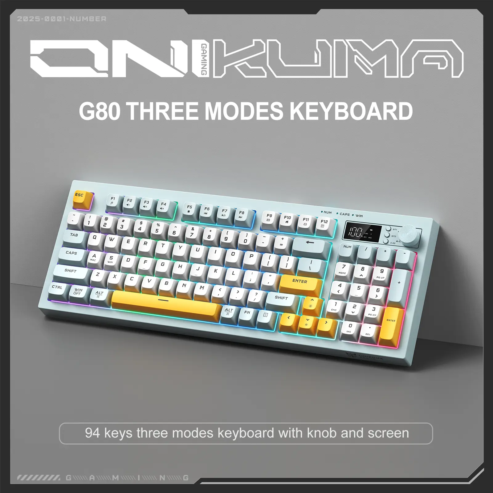 ONIKUMA G80 94 Keys Tri-Mode Wireless Membrane Keyboard with LCD Screen & Multifunction Knob 8 ONIKUMA G80 94 Keys Tri-Mode Wireless Membrane Keyboard with LCD Screen & Multifunction Knob - Image 8