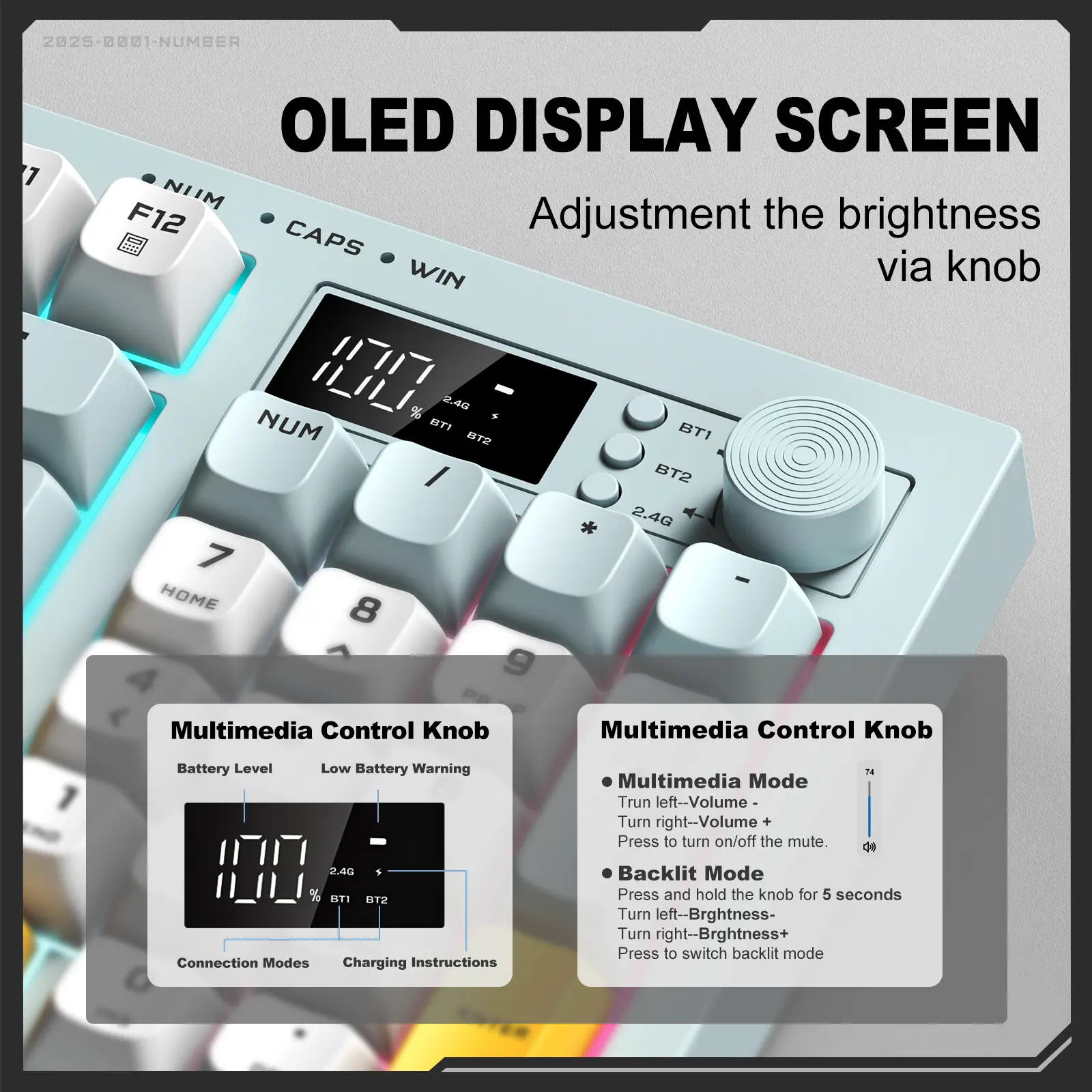 ONIKUMA G80 94 Keys Tri-Mode Wireless Membrane Keyboard with LCD Screen & Multifunction Knob 10 ONIKUMA G80 94 Keys Tri-Mode Wireless Membrane Keyboard with LCD Screen & Multifunction Knob - Image 10