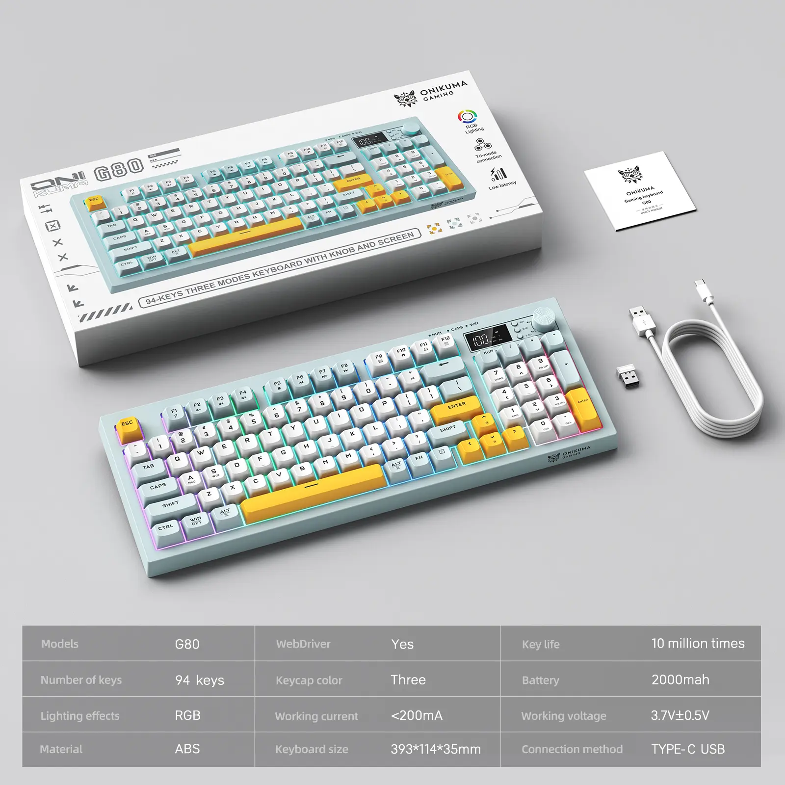 ONIKUMA G80 94 Keys Tri-Mode Wireless Membrane Keyboard with LCD Screen & Multifunction Knob 6 ONIKUMA G80 94 Keys Tri-Mode Wireless Membrane Keyboard with LCD Screen & Multifunction Knob - Image 6