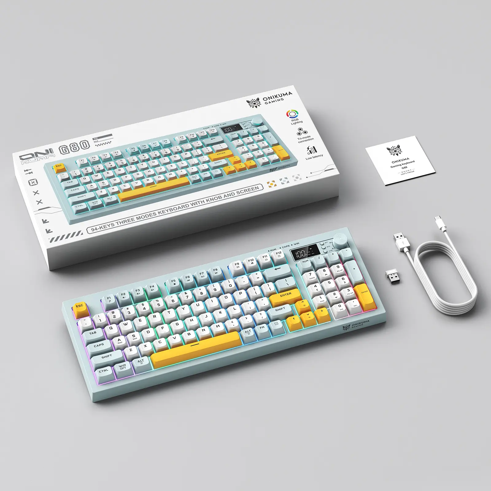 ONIKUMA G80 94 Keys Tri-Mode Wireless Membrane Keyboard with LCD Screen & Multifunction Knob 14 ONIKUMA G80 94 Keys Tri-Mode Wireless Membrane Keyboard with LCD Screen & Multifunction Knob - Image 14