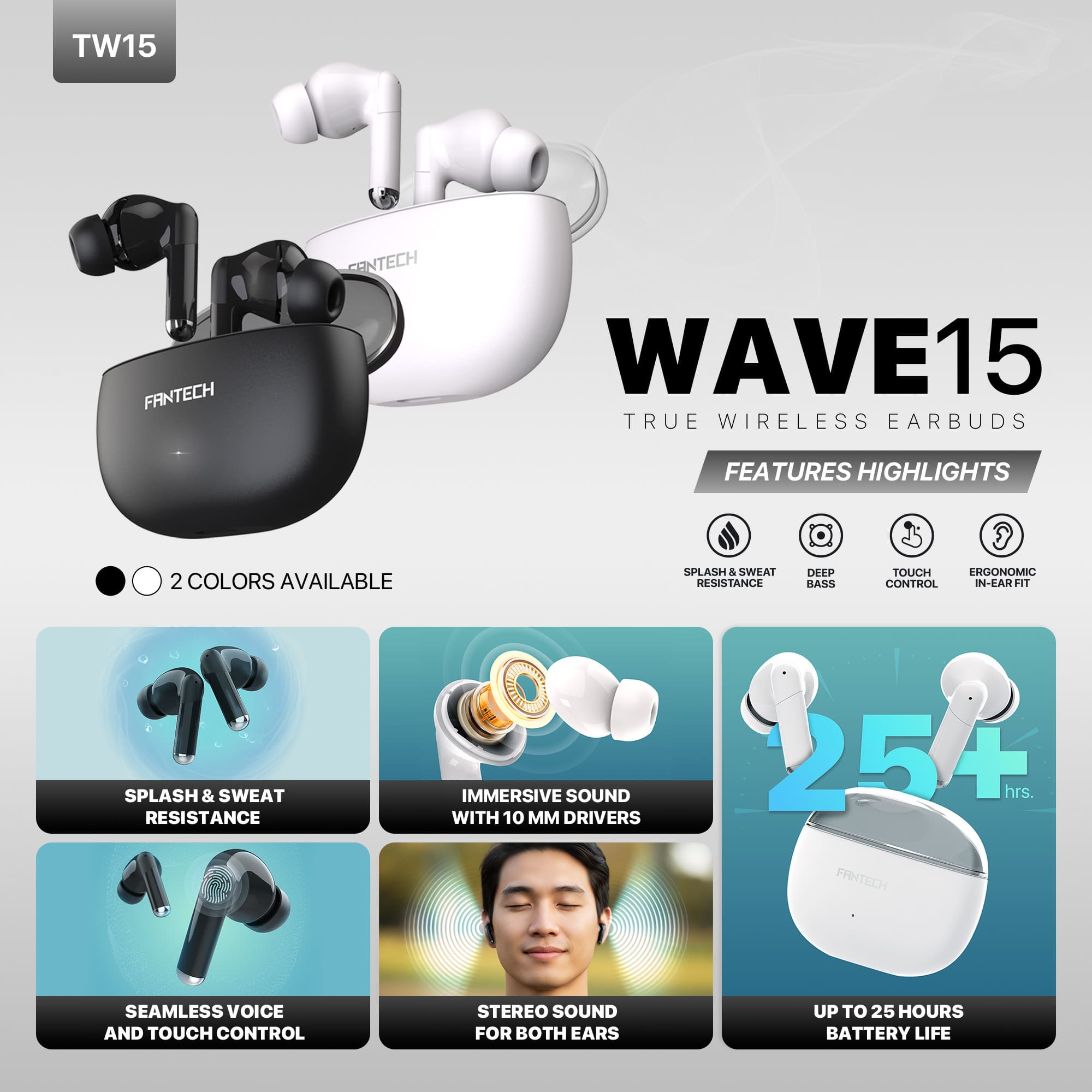 FANTECH TW15 WAVE Bluetooth True Wireless Earbuds 4 FANTECH TW15 WAVE Bluetooth True Wireless Earbuds - Image 4