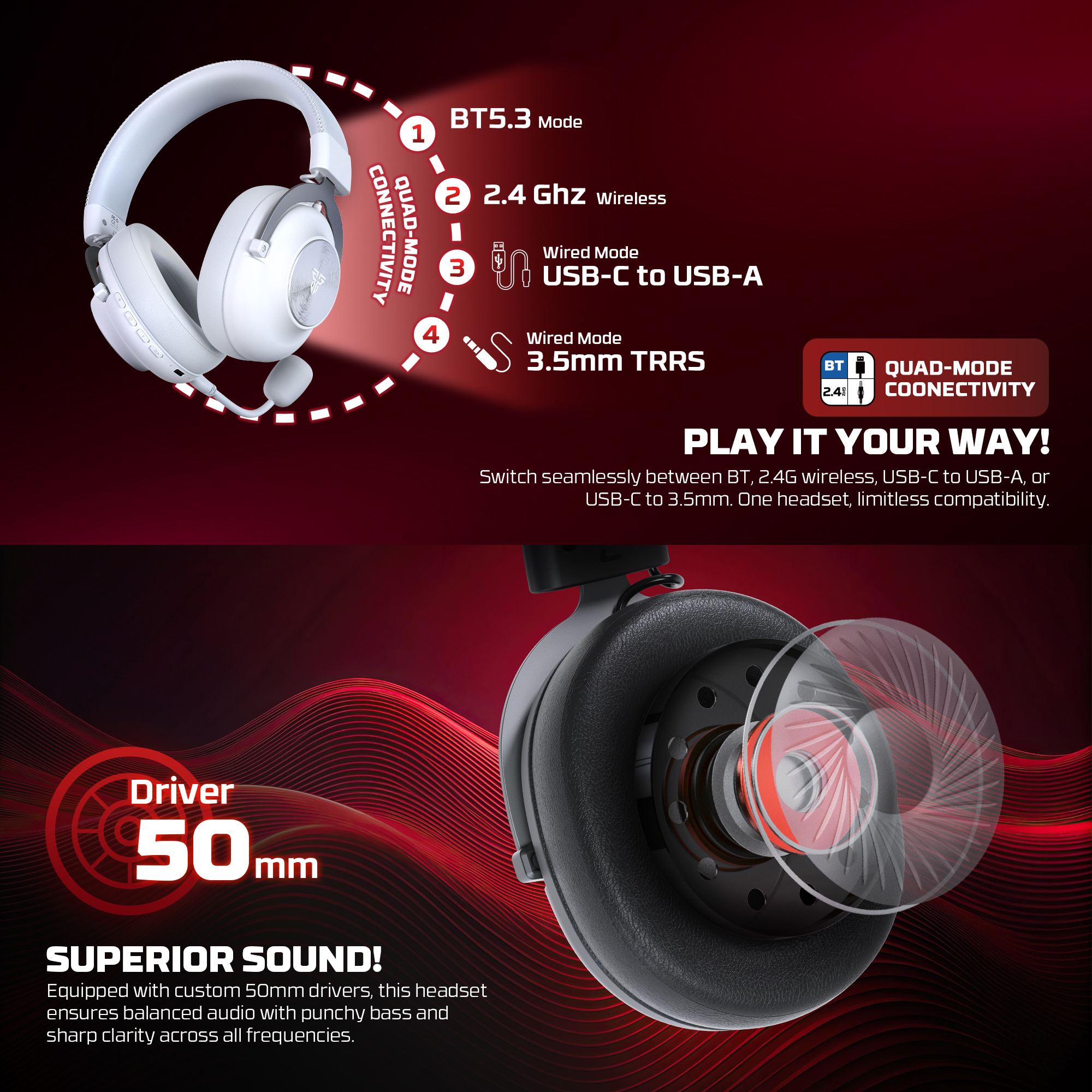 FANTECH WHG05 STELLAR Multiplatform Tri-Mode Wireless Gaming Headset 8 FANTECH WHG05 STELLAR Multiplatform Tri-Mode Wireless Gaming Headset - Image 8