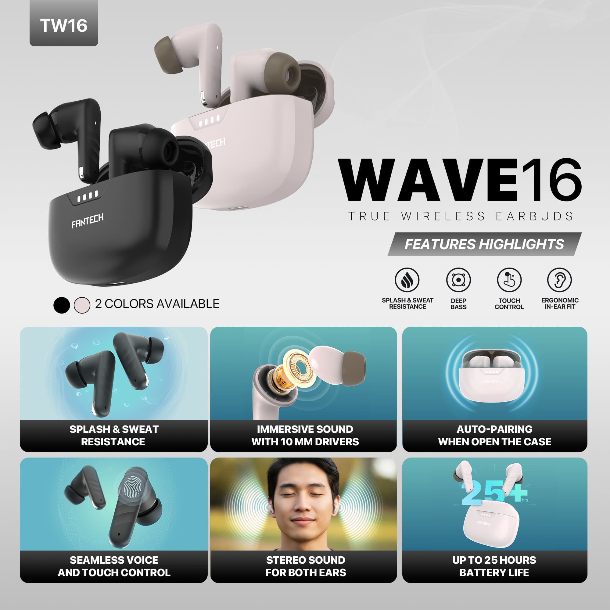 FANTECH TW16 WAVE Bluetooth True Wireless Earbuds 12 FANTECH TW16 WAVE Bluetooth True Wireless Earbuds - Image 12