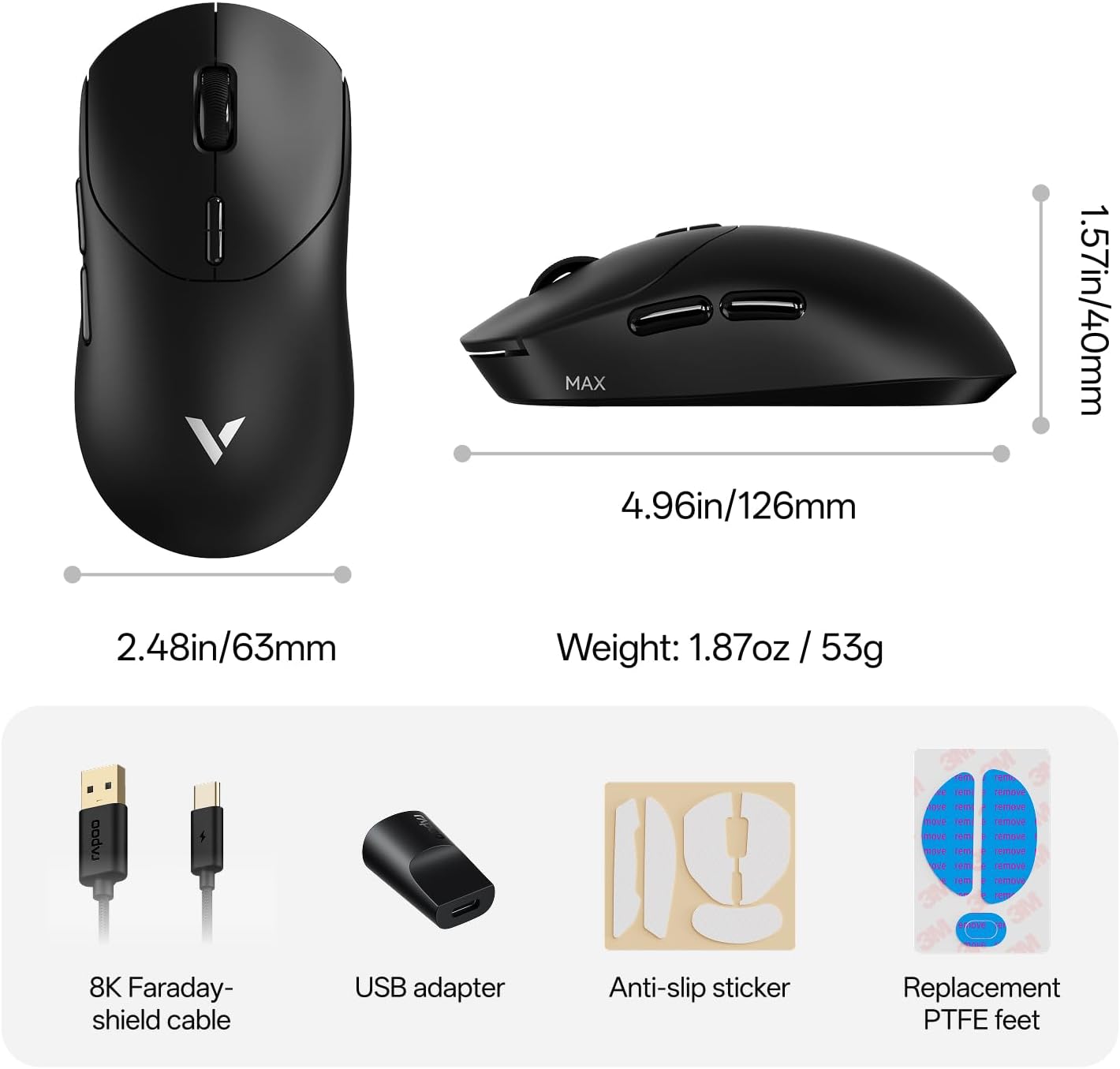 Rapoo VT2 MAX 8K Dual-Mode Gaming Mouse, Black 10 Rapoo VT2 MAX 8K Dual-Mode Gaming Mouse, Black - Image 10