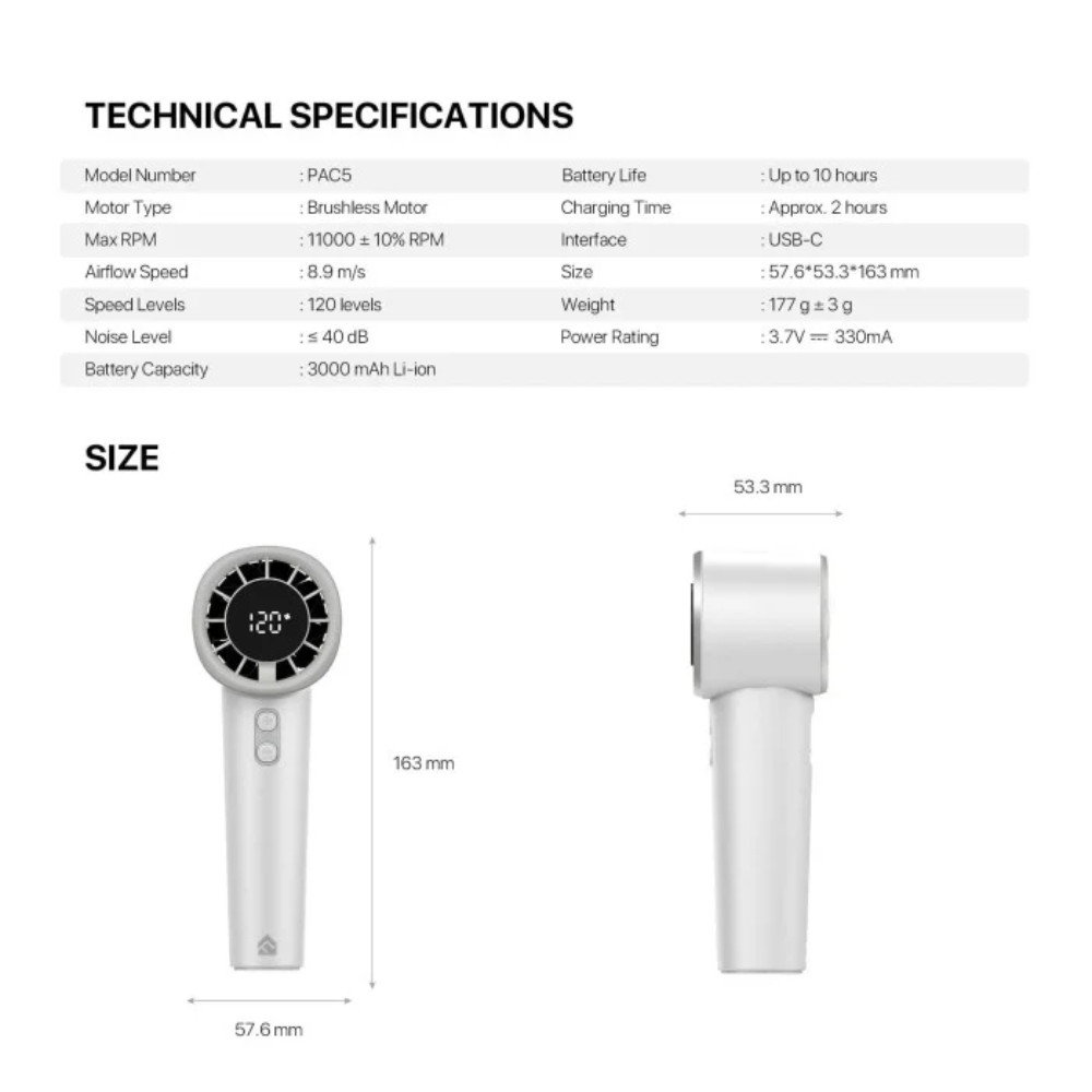 Fantech PAC5 Portable Handheld Mini Charger Fan With LCD Display 17 Fantech PAC5 Portable Handheld Mini Charger Fan With LCD Display - Image 17