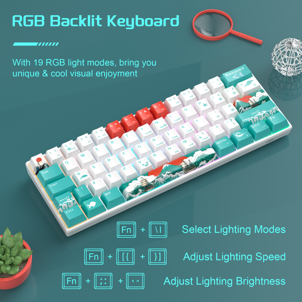 MageGee MK-STAR61 Wired RGB Mechanical Keyboard, Waves (Ivory White Switch) 7 MageGee MK-STAR61 Wired RGB Mechanical Keyboard, Waves (Ivory White Switch) - Image 7