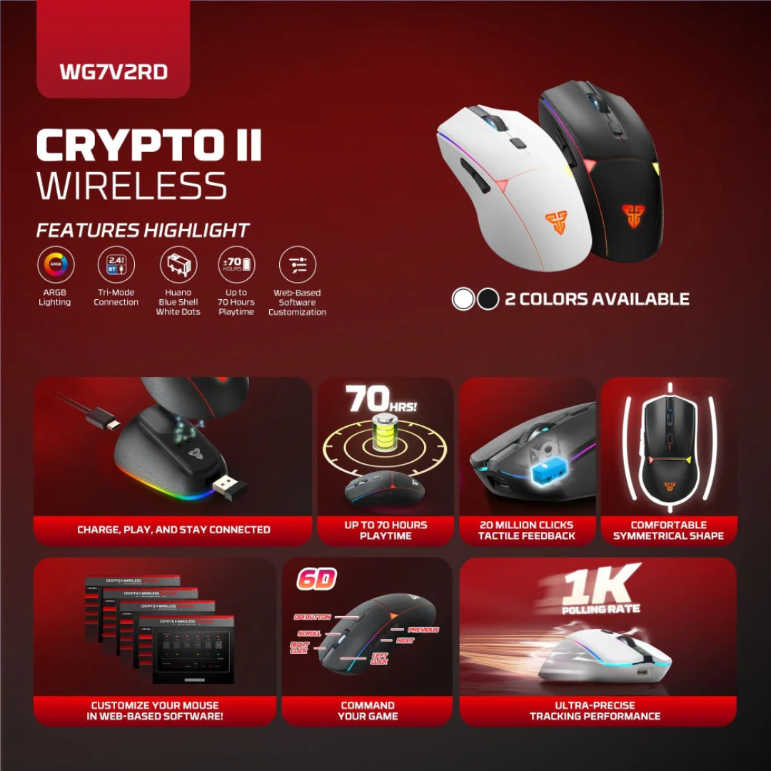 FANTECH WG7V2RD Crypto II Wireless Gaming Mouse White 4 FANTECH WG7V2RD Crypto II Wireless Gaming Mouse White - Image 4