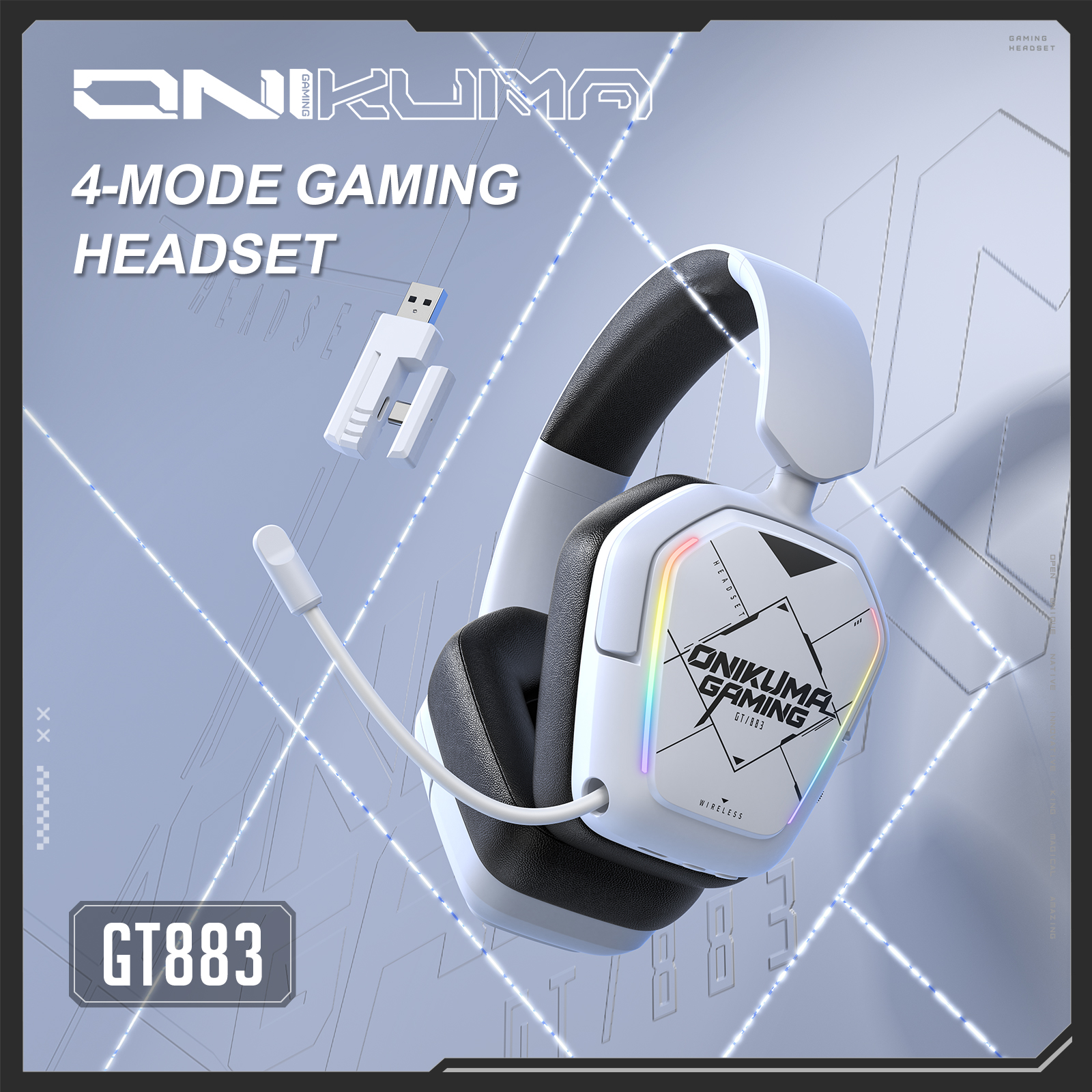 Onikuma GT883 4-Mode Wireless Gaming Headset, (Black/White) 6 Onikuma GT883 4-Mode Wireless Gaming Headset, (Black/White) - Image 6
