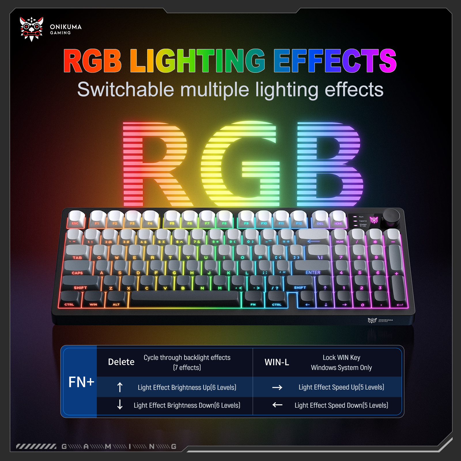 Onikuma MT902 RGB Tri-Mode Wireless Membrane Keyboard, Black Gradient 3 Onikuma MT902 RGB Tri-Mode Wireless Membrane Keyboard, Black Gradient - Image 3