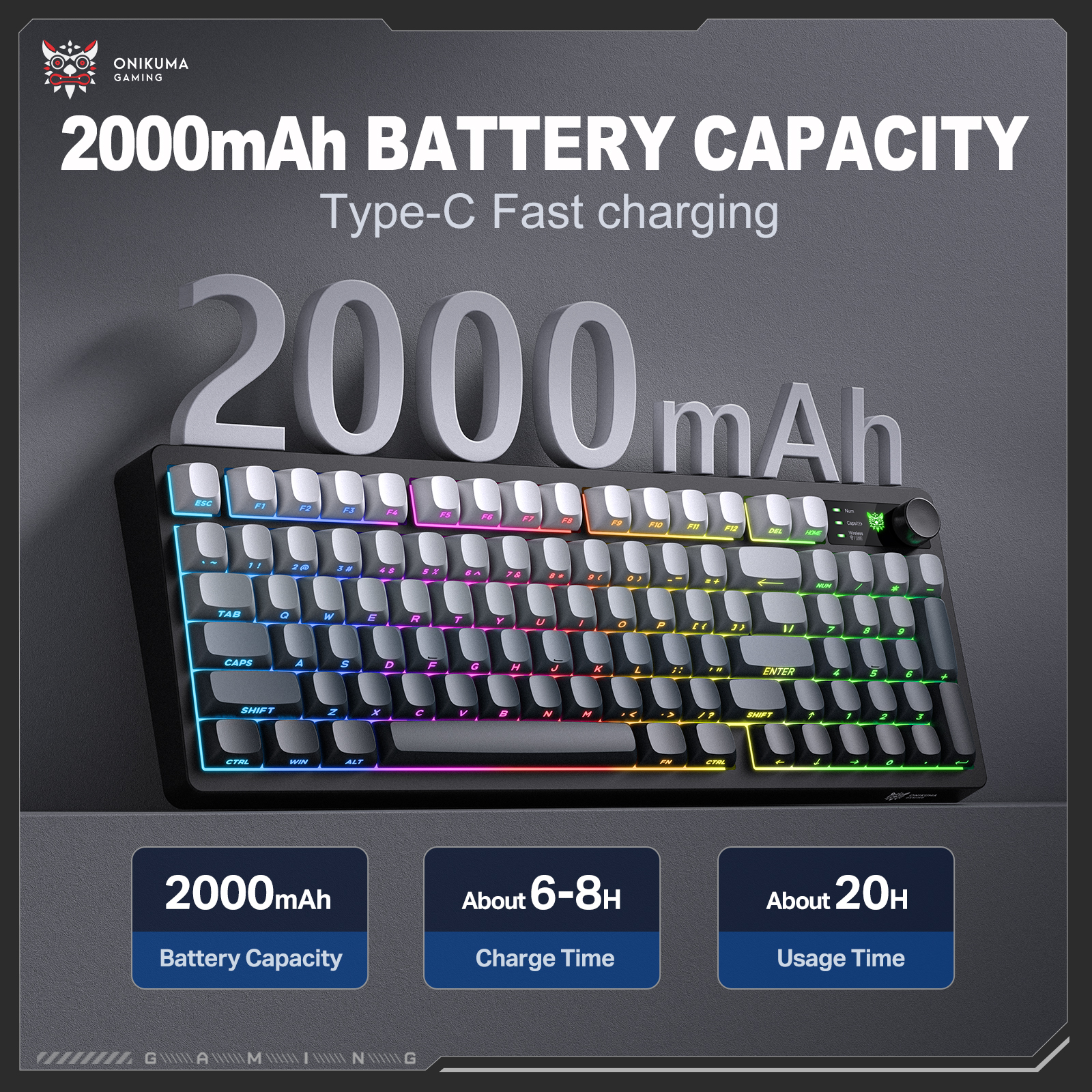 Onikuma MT902 RGB Tri-Mode Wireless Membrane Keyboard, Black Gradient 8 Onikuma MT902 RGB Tri-Mode Wireless Membrane Keyboard, Black Gradient - Image 8