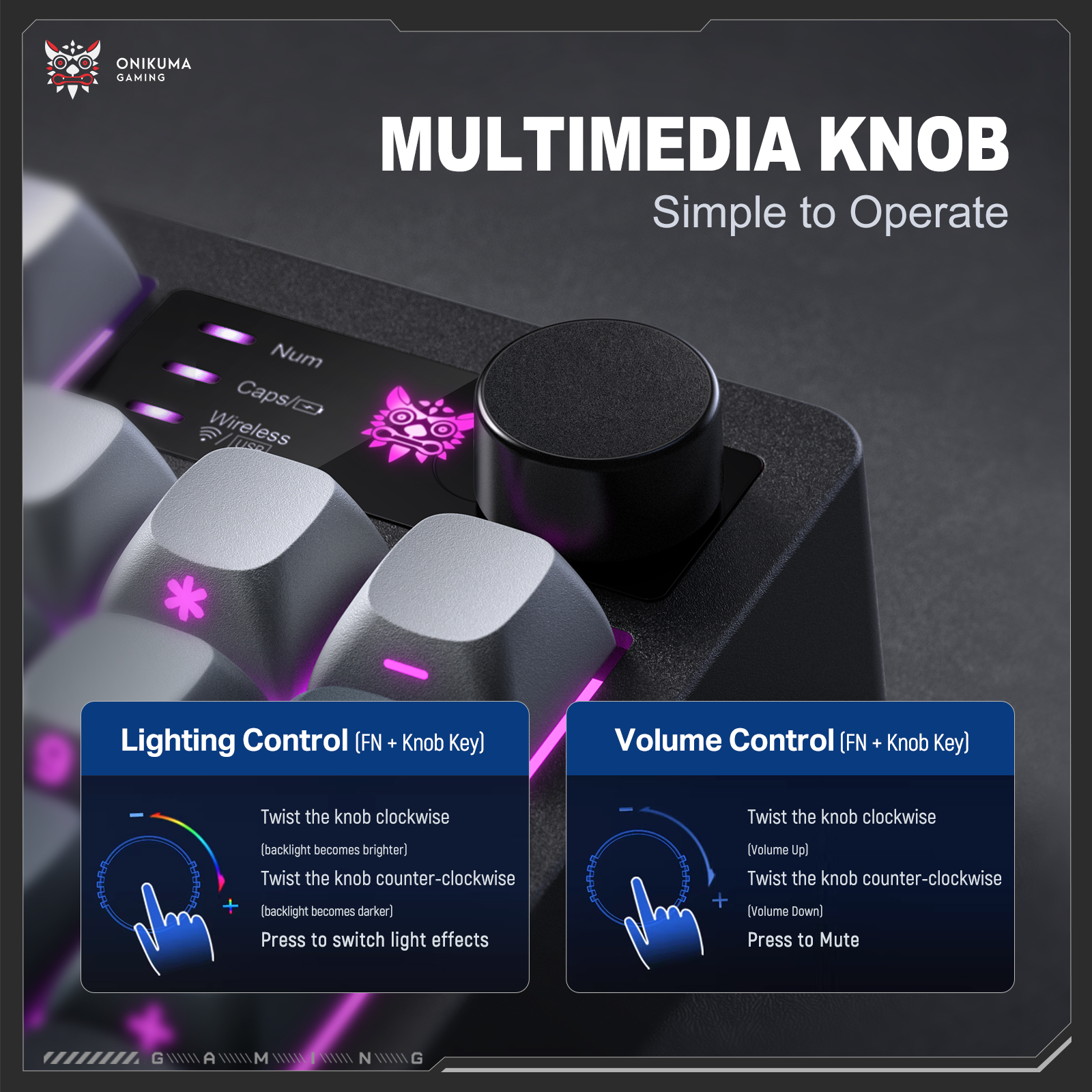 Onikuma MT902 RGB Tri-Mode Wireless Membrane Keyboard, Black Gradient 6 Onikuma MT902 RGB Tri-Mode Wireless Membrane Keyboard, Black Gradient - Image 6