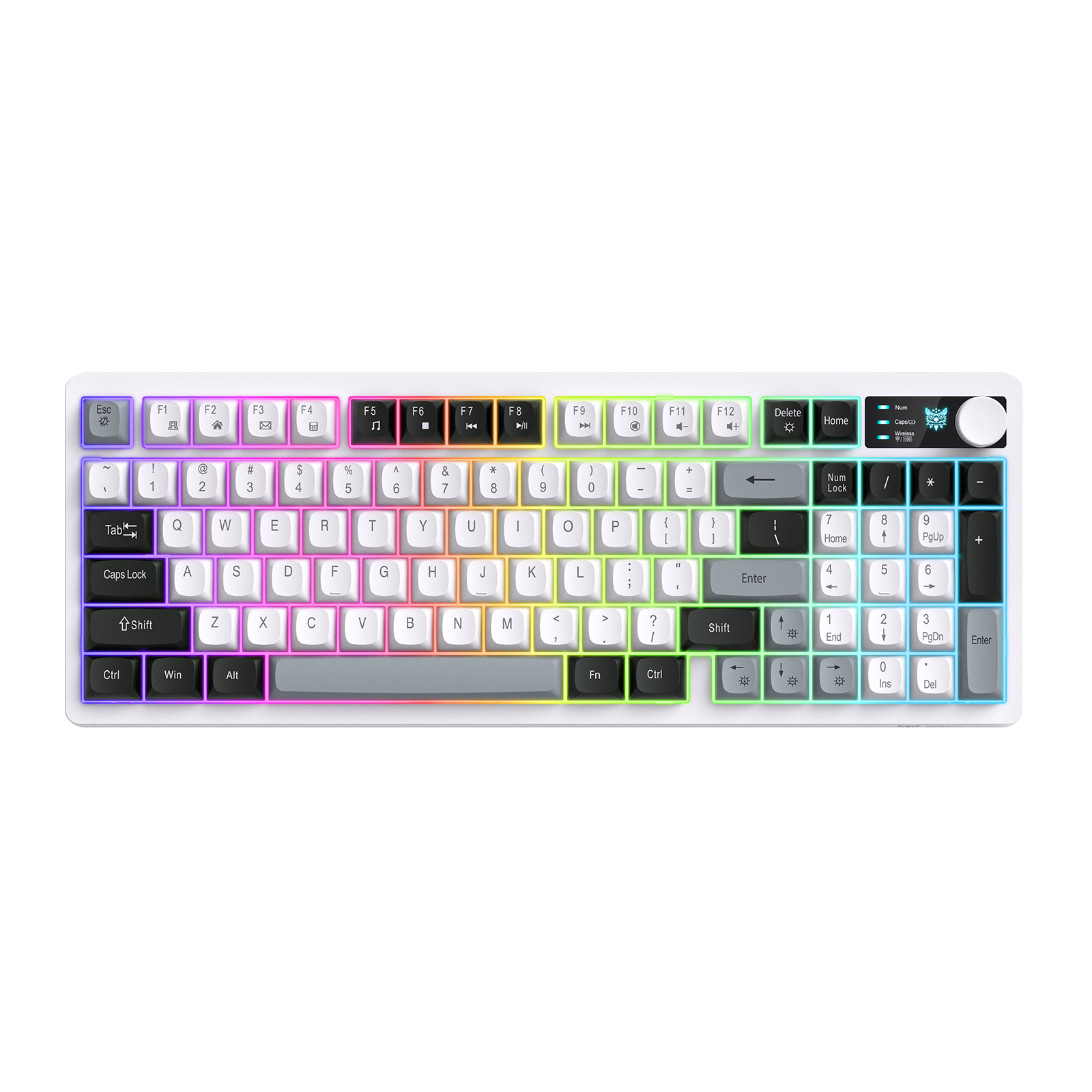 Onikuma MT902 RGB Tri-Mode Wireless Membrane Keyboard, (White-Black-Grey) 1 Onikuma MT902 RGB Tri-Mode Wireless Membrane Keyboard, (White-Black-Grey)