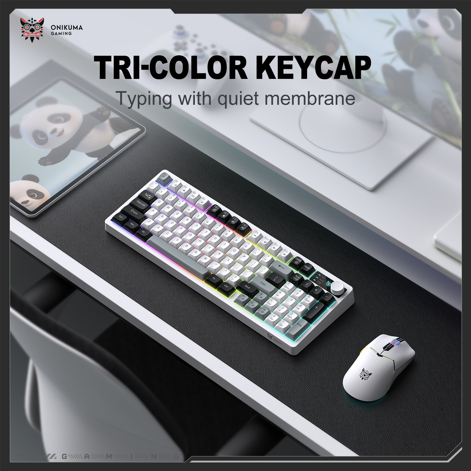 Onikuma MT902 RGB Tri-Mode Wireless Membrane Keyboard, (White-Black-Grey) 5 Onikuma MT902 RGB Tri-Mode Wireless Membrane Keyboard, (White-Black-Grey) - Image 5
