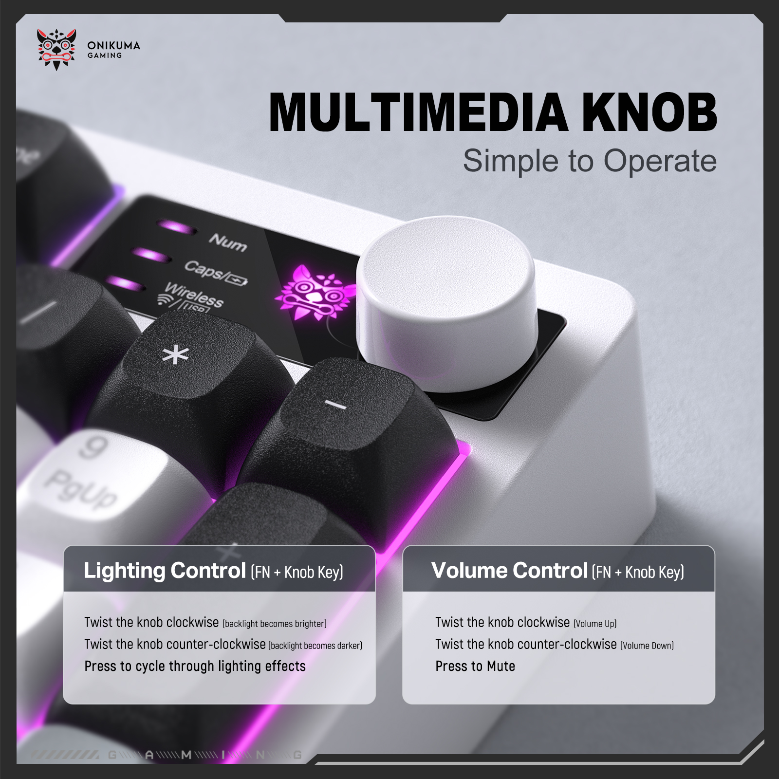 Onikuma MT902 RGB Tri-Mode Wireless Membrane Keyboard, (White-Black-Grey) 6 Onikuma MT902 RGB Tri-Mode Wireless Membrane Keyboard, (White-Black-Grey) - Image 6