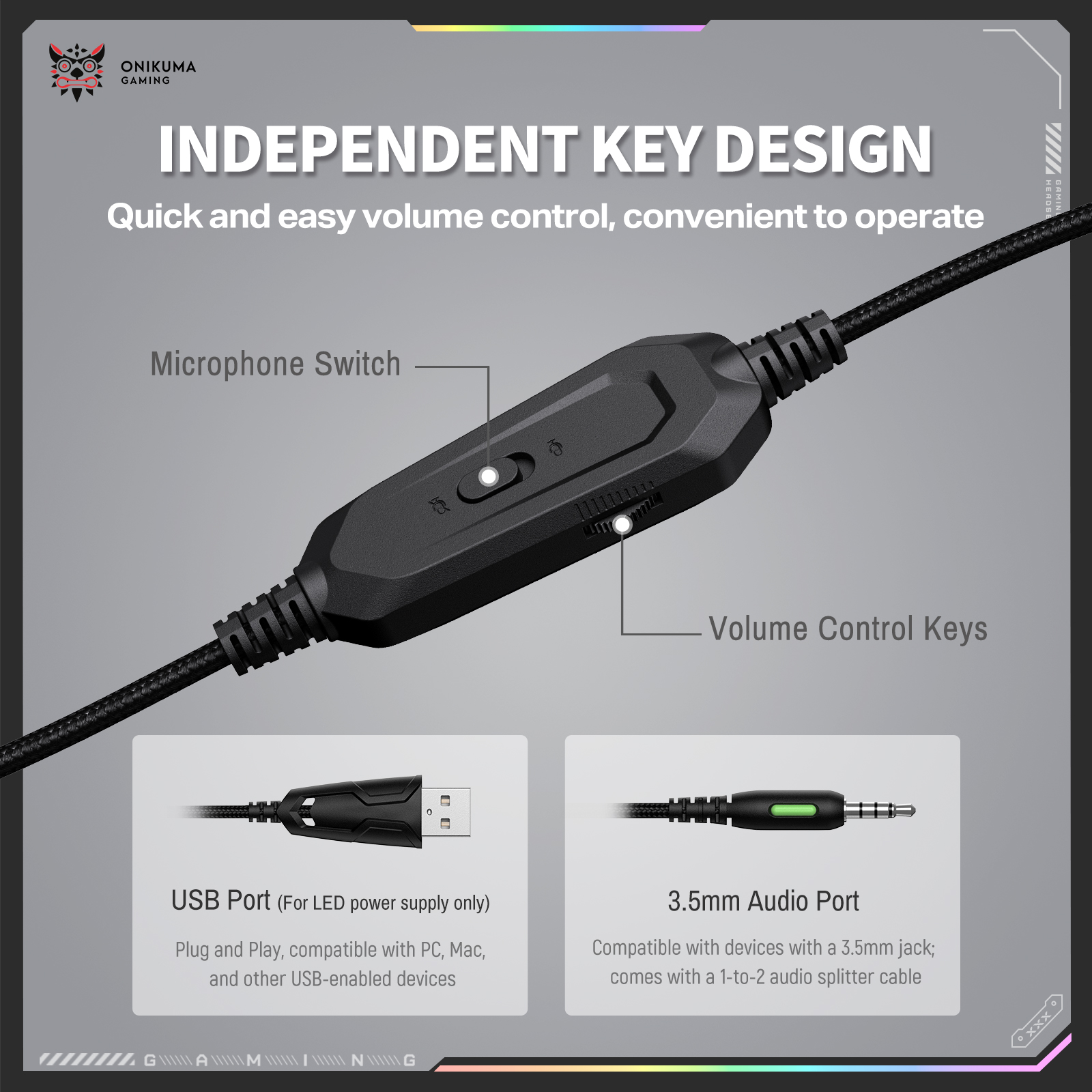 Onikuma X91 RGB Lightweight Over-Ear Wired Gaming Headset 8 Onikuma X91 RGB Lightweight Over-Ear Wired Gaming Headset - Image 8