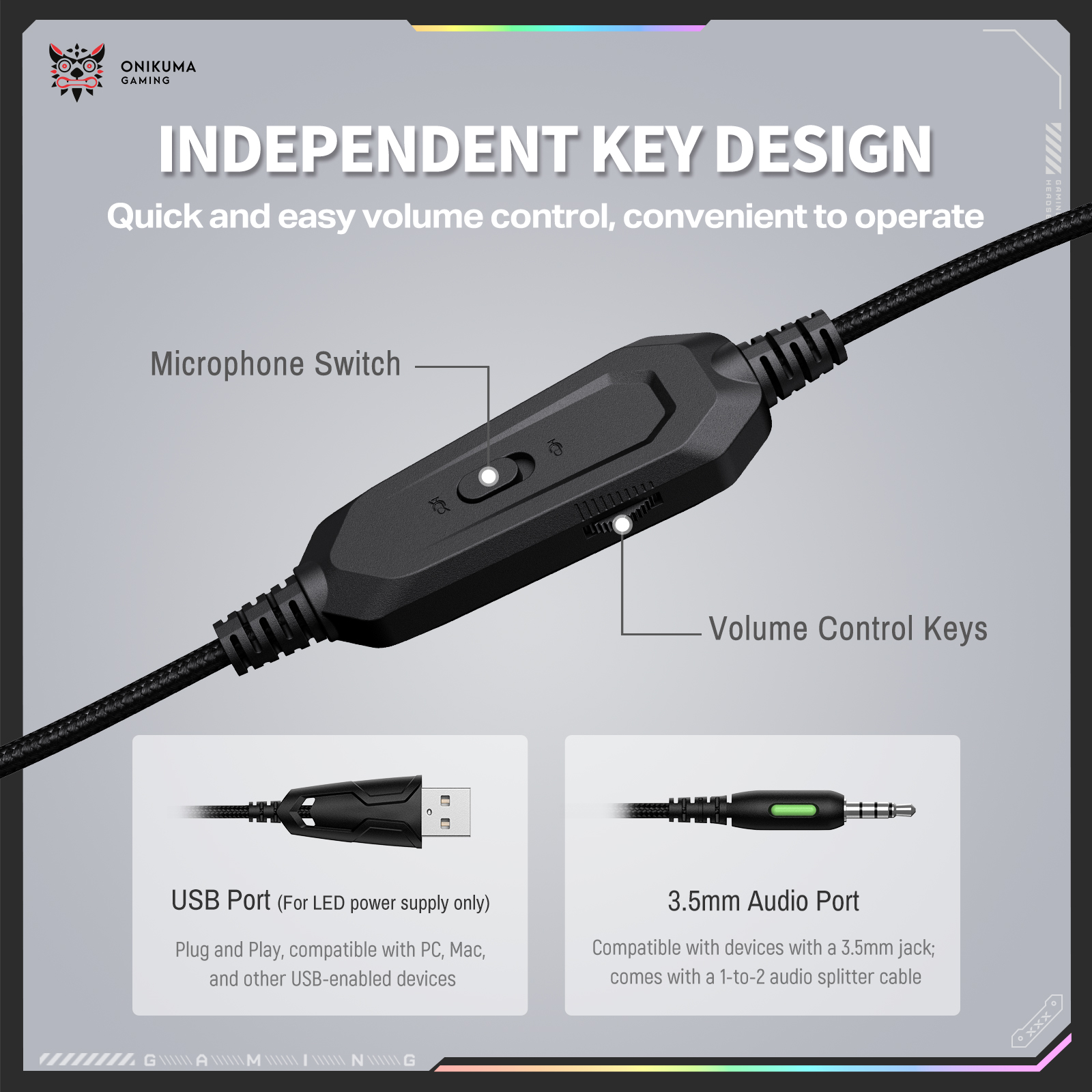 Onikuma X91 RGB Lightweight Over-Ear Wired Gaming Headset 14 Onikuma X91 RGB Lightweight Over-Ear Wired Gaming Headset - Image 14