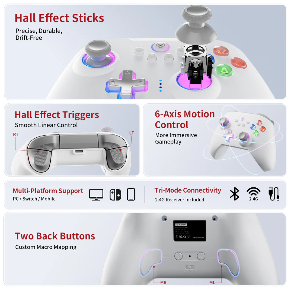 AOLION N10 Tri-mode Wireless Controller with Hall Joystick 8 AOLION N10 Tri-mode Wireless Controller with Hall Joystick - Image 8