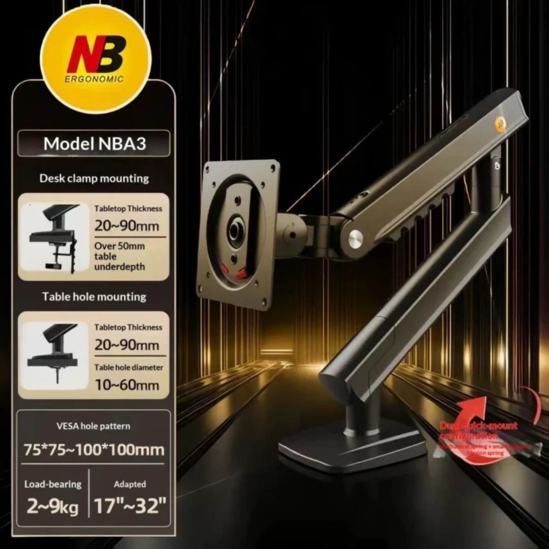 NB North Bayou A3 Mechanical Spring Ergonomic Monitor Arm 2 NB North Bayou A3 Mechanical Spring Ergonomic Monitor Arm - Image 2