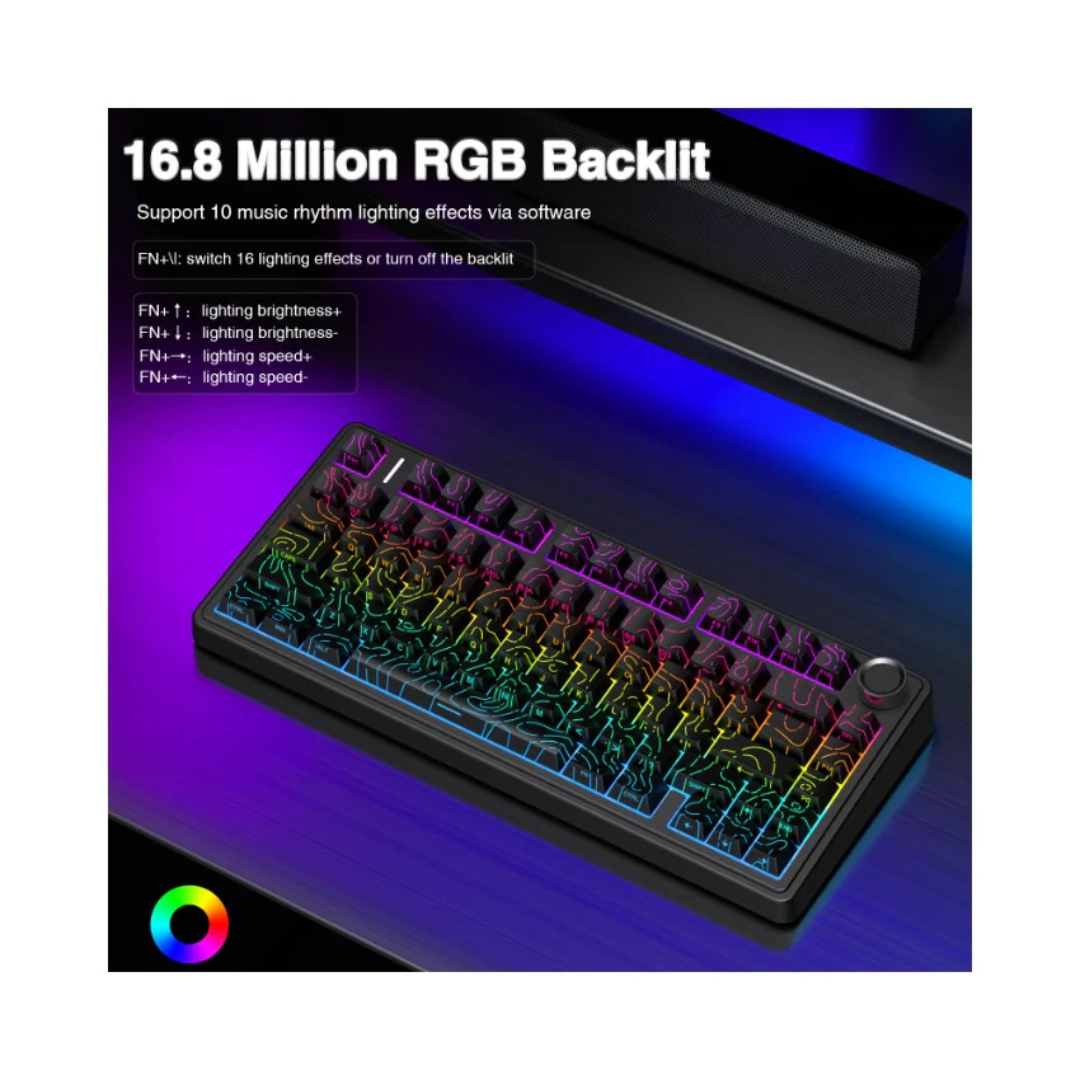 Aula F75 Pro Tri-Mode Wireless Gasket Mounted Mechanical Keyboard, Black Contour(Star Vector Switch) 4 Aula F75 Pro Tri-Mode Wireless Gasket Mounted Mechanical Keyboard, Black Contour(Star Vector Switch) - Image 4