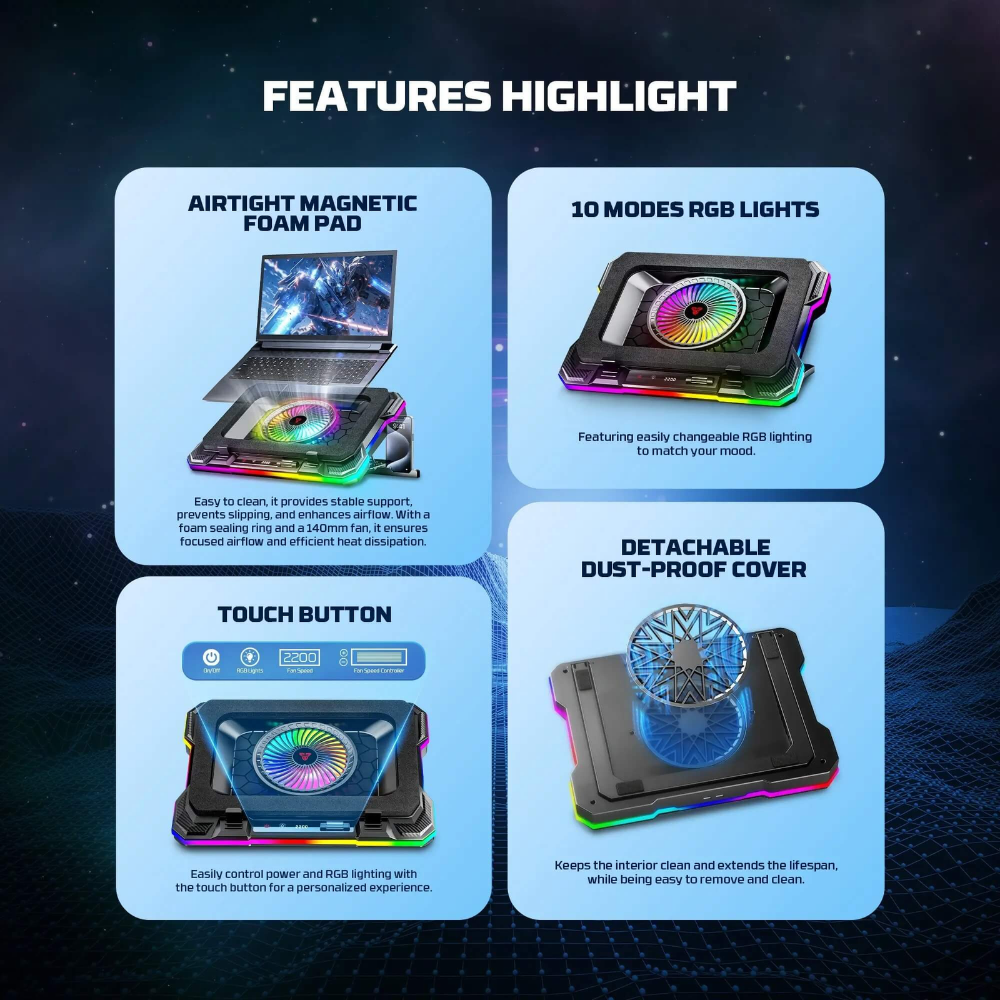 Fantech NC22 RGB Laptop Cooler With Phone Holder 5 Fantech NC22 RGB Laptop Cooler With Phone Holder - Image 5