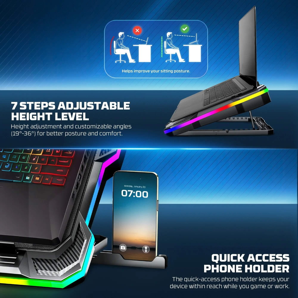 Fantech NC22 RGB Laptop Cooler With Phone Holder 9 Fantech NC22 RGB Laptop Cooler With Phone Holder - Image 9