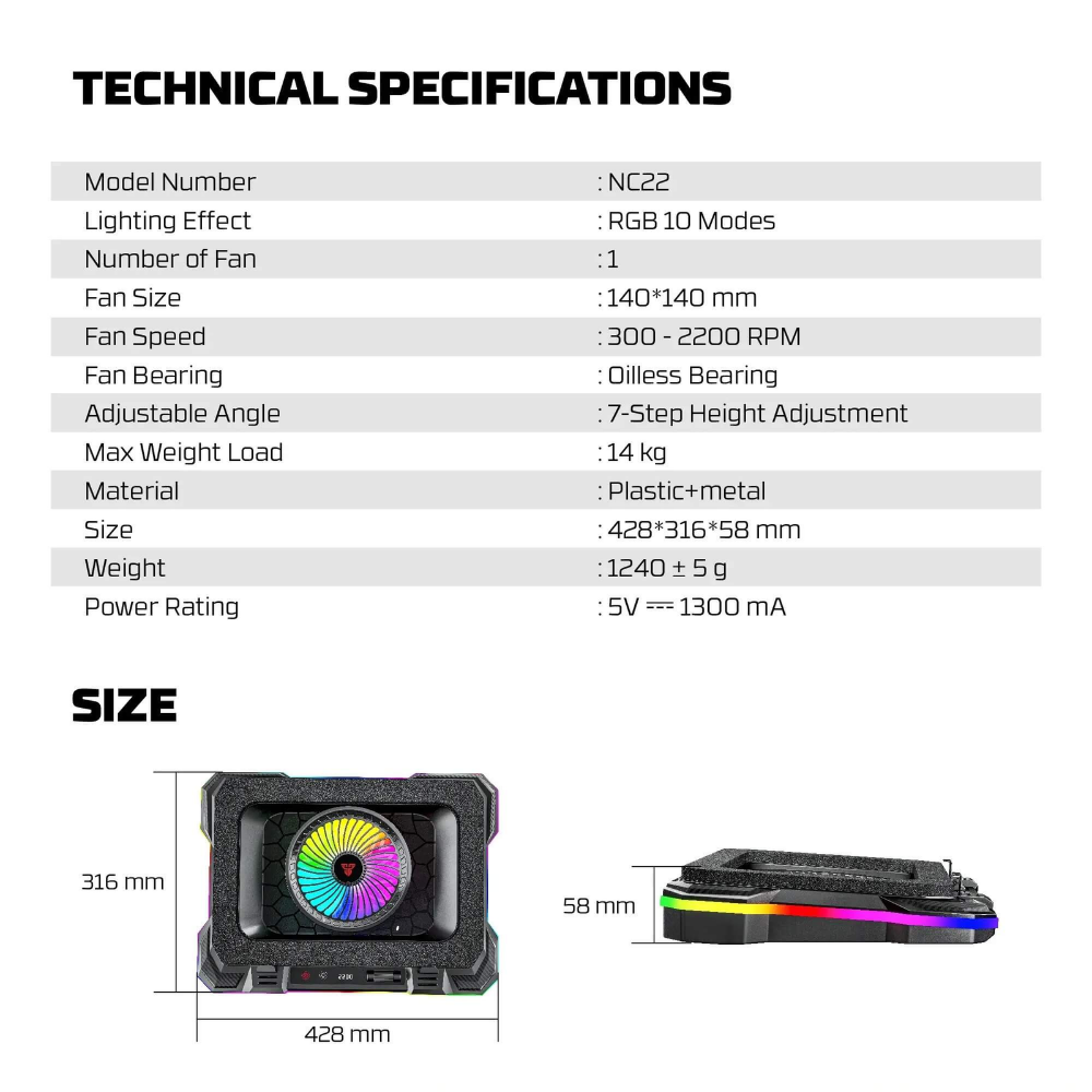 Fantech NC22 RGB Laptop Cooler With Phone Holder 10 Fantech NC22 RGB Laptop Cooler With Phone Holder - Image 10
