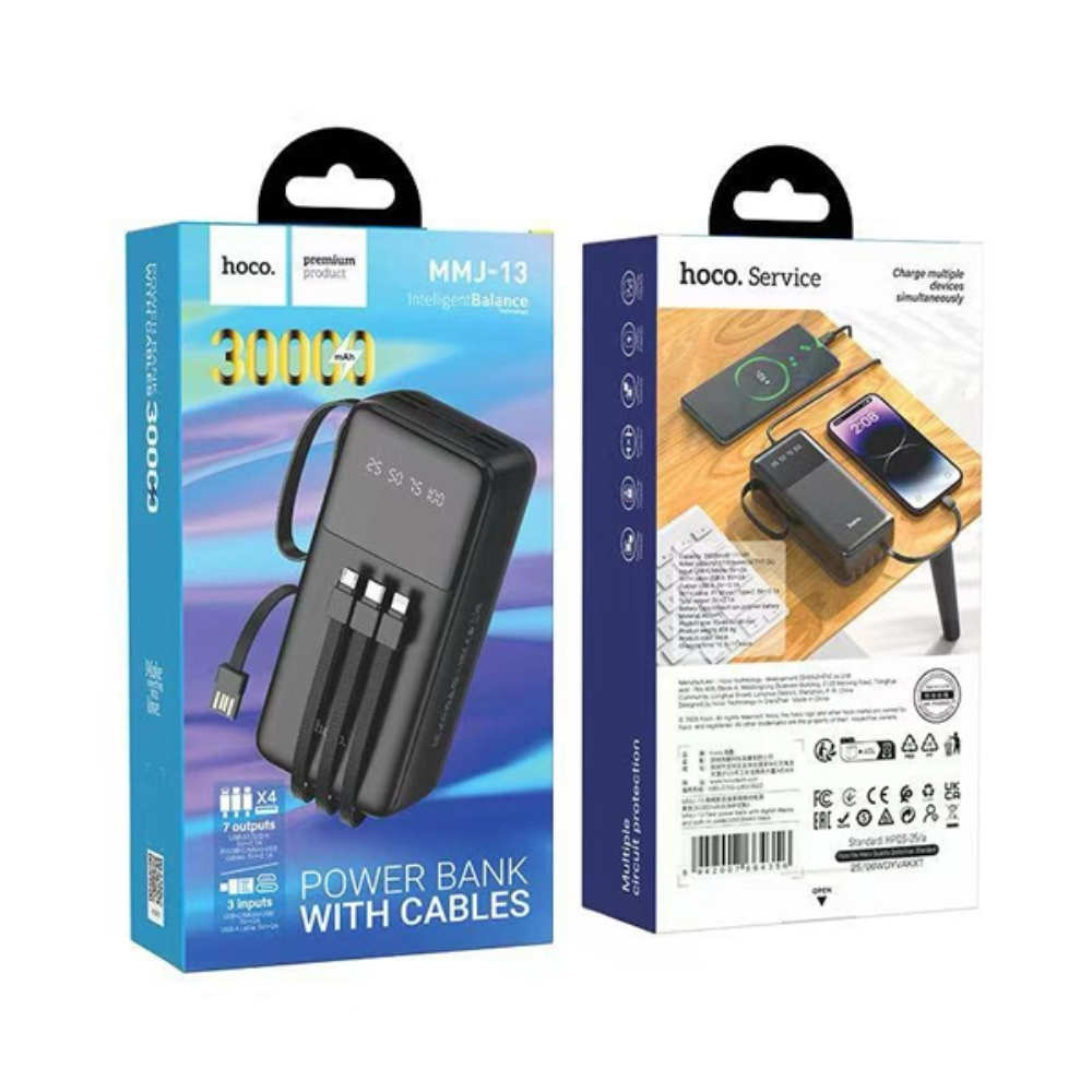 Hoco MMJ-13 Rest Power Bank with Built in Cables - 30000mAh 5 Hoco MMJ-13 Rest Power Bank with Built in Cables - 30000mAh - Image 5