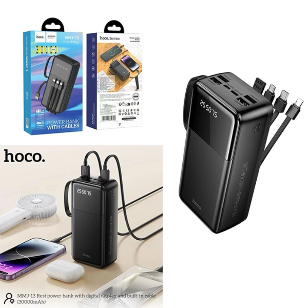 Hoco MMJ-13 Rest Power Bank with Built in Cables - 30000mAh 6 Hoco MMJ-13 Rest Power Bank with Built in Cables - 30000mAh - Image 6