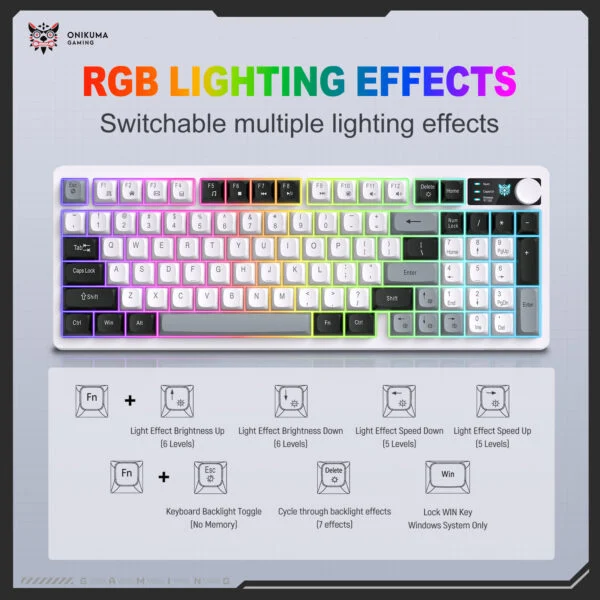 Onikuma MT902 RGB Tri-Mode Wireless Membrane Keyboard, White Topographic 7 Onikuma MT902 RGB Tri-Mode Wireless Membrane Keyboard, White Topographic - Image 7