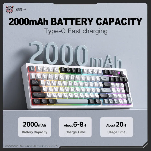 Onikuma MT902 RGB Tri-Mode Wireless Membrane Keyboard, White Topographic 6 Onikuma MT902 RGB Tri-Mode Wireless Membrane Keyboard, White Topographic - Image 6