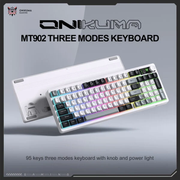 Onikuma MT902 RGB Tri-Mode Wireless Membrane Keyboard, White Topographic 5 Onikuma MT902 RGB Tri-Mode Wireless Membrane Keyboard, White Topographic - Image 5