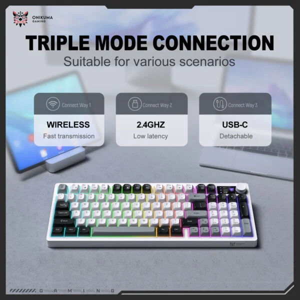 Onikuma MT902 RGB Tri-Mode Wireless Membrane Keyboard, Black Topographic 2 Onikuma MT902 RGB Tri-Mode Wireless Membrane Keyboard, Black Topographic - Image 2