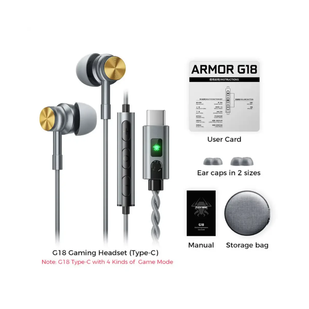 Plextone G18 Type-C Wired Gaming Earphone 6 Plextone G18 Type-C Wired Gaming Earphone - Image 6