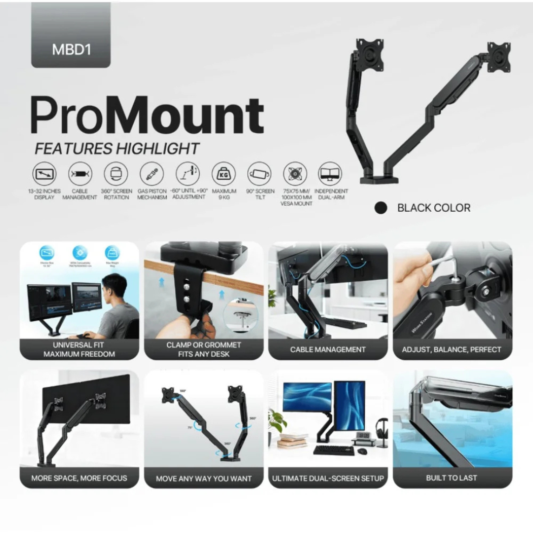 FANTECH MBD1 Dual Arm Monitor Bracket 3 FANTECH MBD1 Dual Arm Monitor Bracket - Image 3