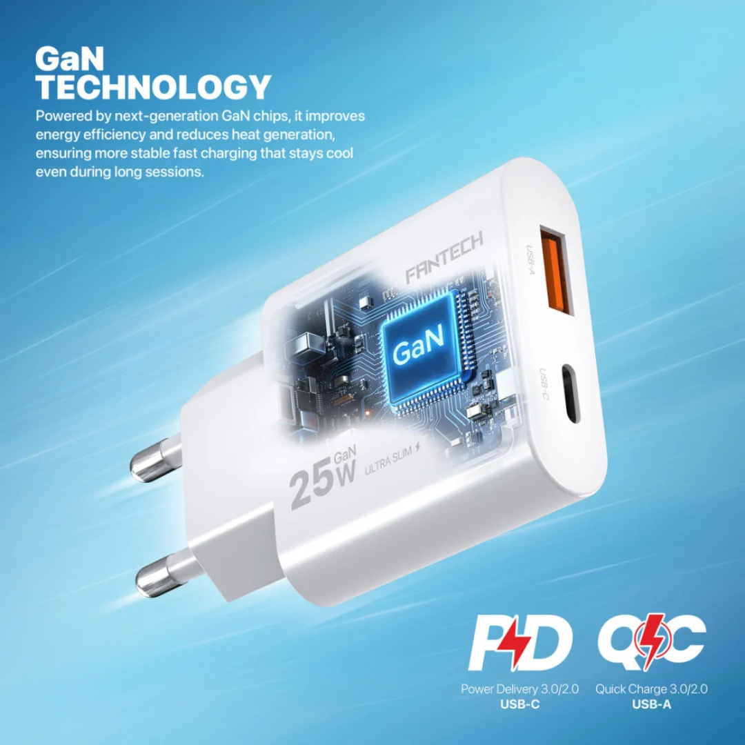 FANTECH PPS251 PowerPLUS 25W 2 Ports GaN Charger (PD+QC) 3 FANTECH PPS251 PowerPLUS 25W 2 Ports GaN Charger (PD+QC) - Image 3