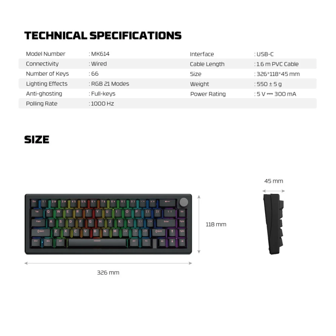 Fantech Atom X66 MK614 RGB Mechanical Gaming Keyboard 5 Fantech Atom X66 MK614 RGB Mechanical Gaming Keyboard - Image 5