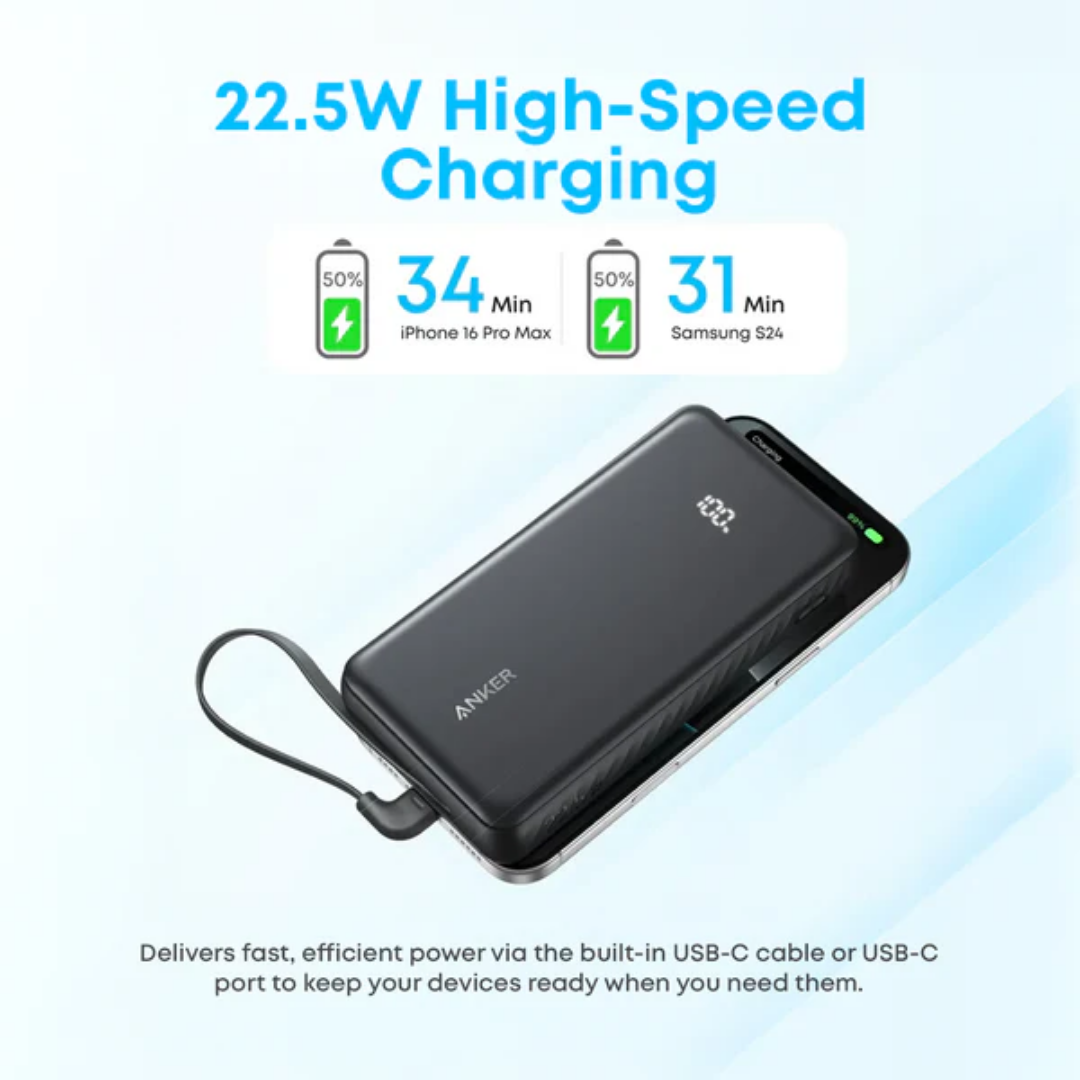 Anker Zolo 10000mAh 22.5W Power Bank with Built-in USB-C Cable 2 Anker Zolo 10000mAh 22.5W Power Bank with Built-in USB-C Cable - Image 2
