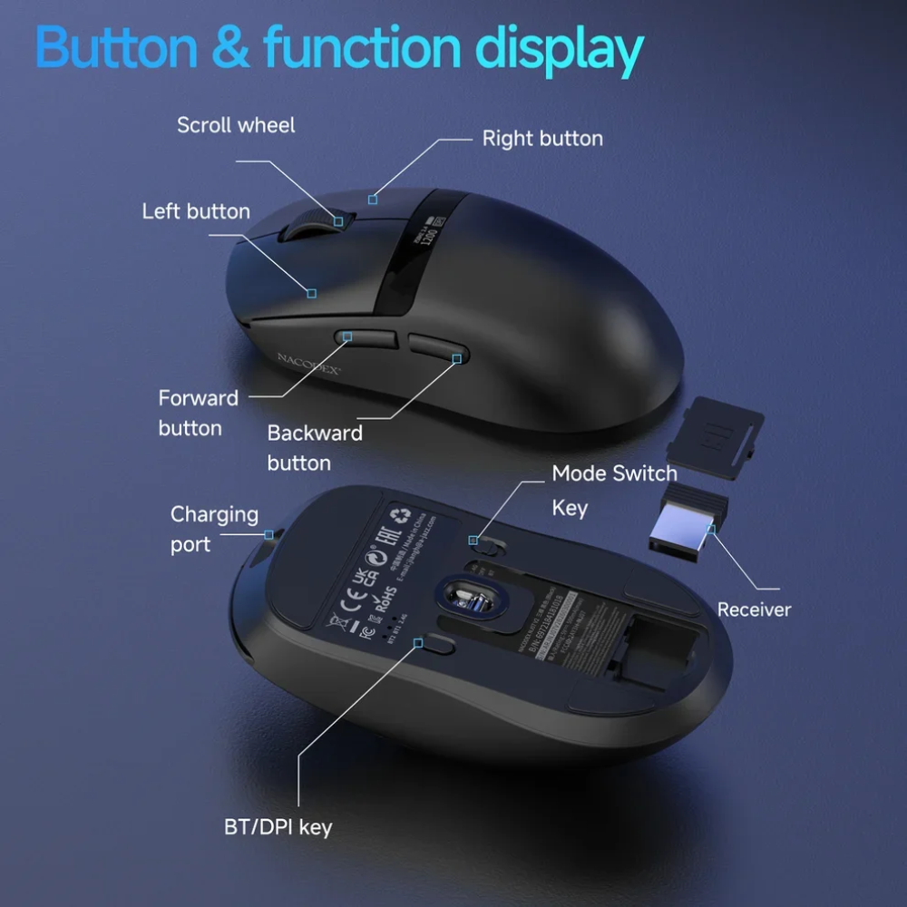 AJAZZ NJ07 V2 Tri-Mode Wireless Gaming Mouse 9 AJAZZ NJ07 V2 Tri-Mode Wireless Gaming Mouse - Image 9