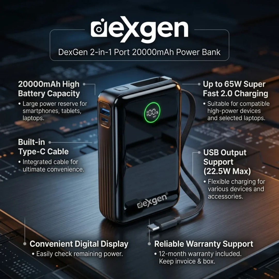 DexGen 2-in-1 Port 20000mAh Power Bank with Digital Display 2 DexGen 2-in-1 Port 20000mAh Power Bank with Digital Display - Image 2