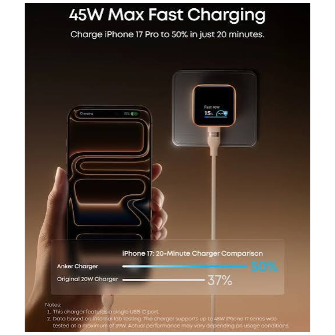 Anker Nano A121D 45W Smart Display GaN Fast Charger, Black 2 Anker Nano A121D 45W Smart Display GaN Fast Charger, Black - Image 2